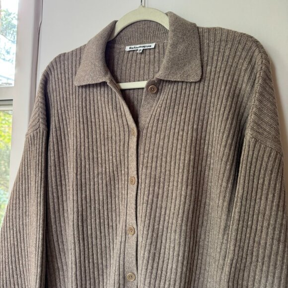 NWT Reformation Fantino Cashmere Sweater Collared Cardigan Oatmeal XS - Picture 6 of 16